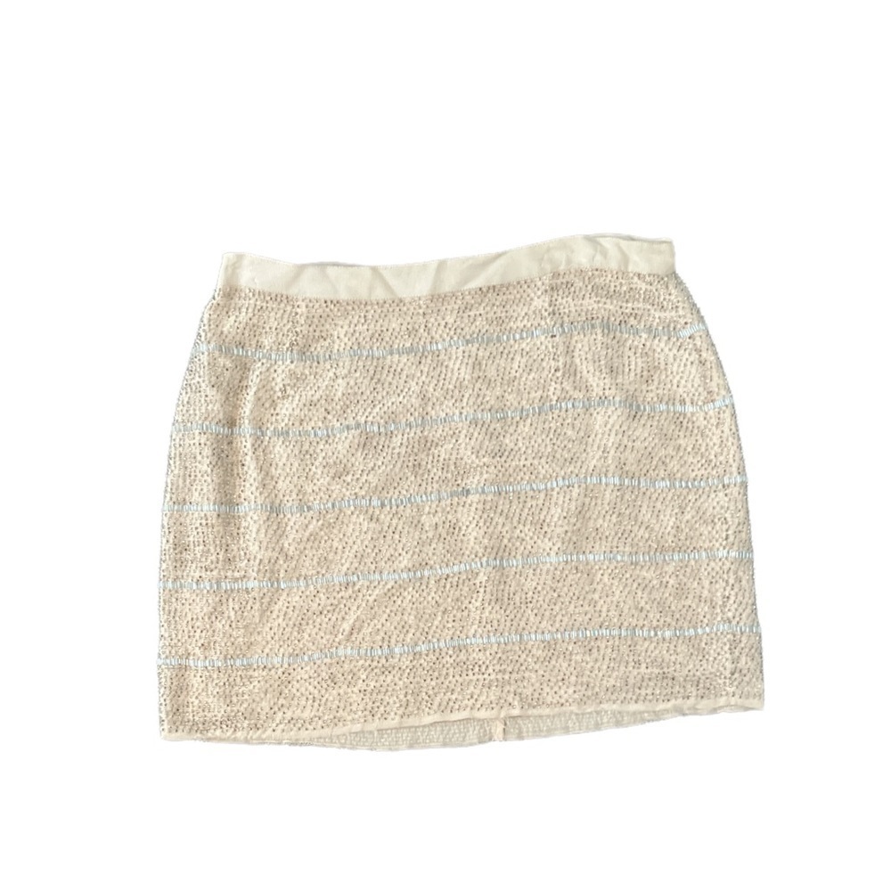 Gryphon Cream Silver Silk Beaded Raw Hem Mini Skirt Size Medium